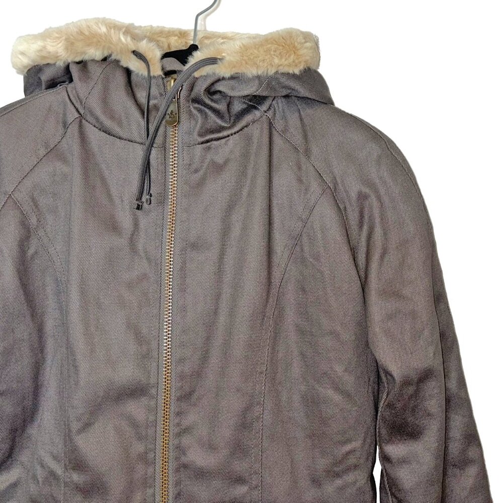 Hoodlamb Brownish Gray Hemp Hooded Jacket with Faux Fur Lining - Size XS